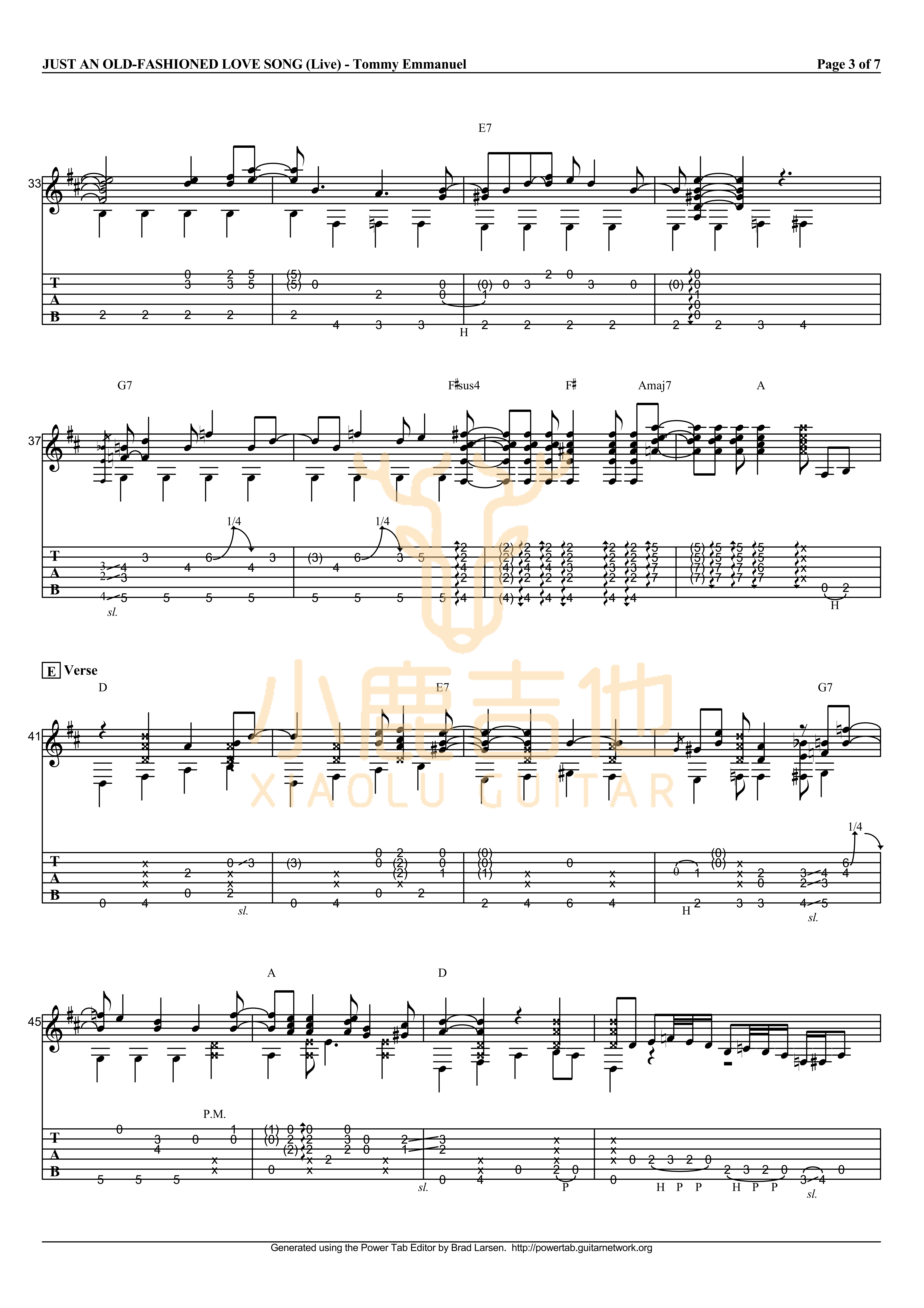 Tommy Emmanuel Just An Old-Fashioned Love Song吉他谱 指弹六线谱