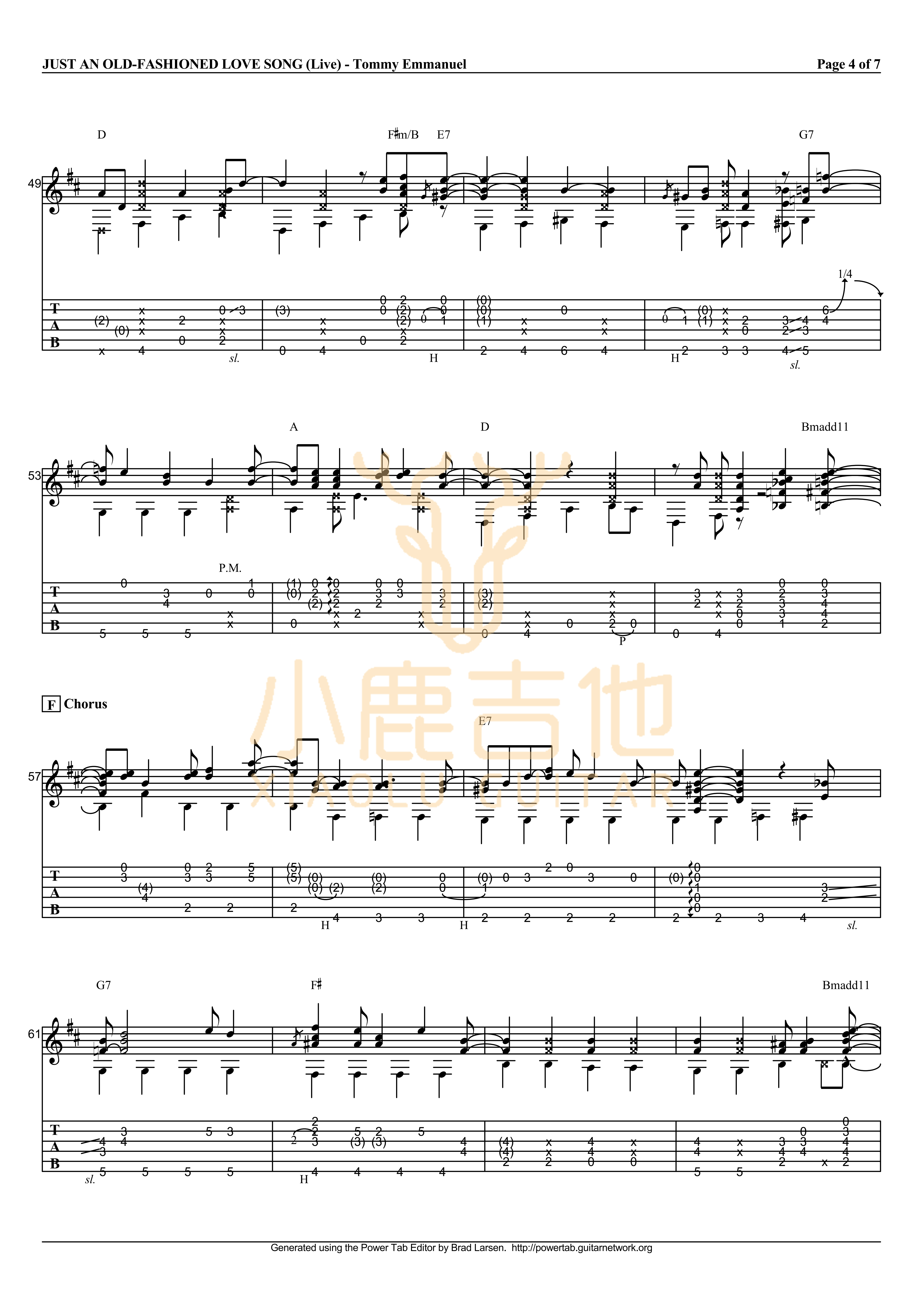 Tommy Emmanuel Just An Old-Fashioned Love Song吉他谱 指弹六线谱