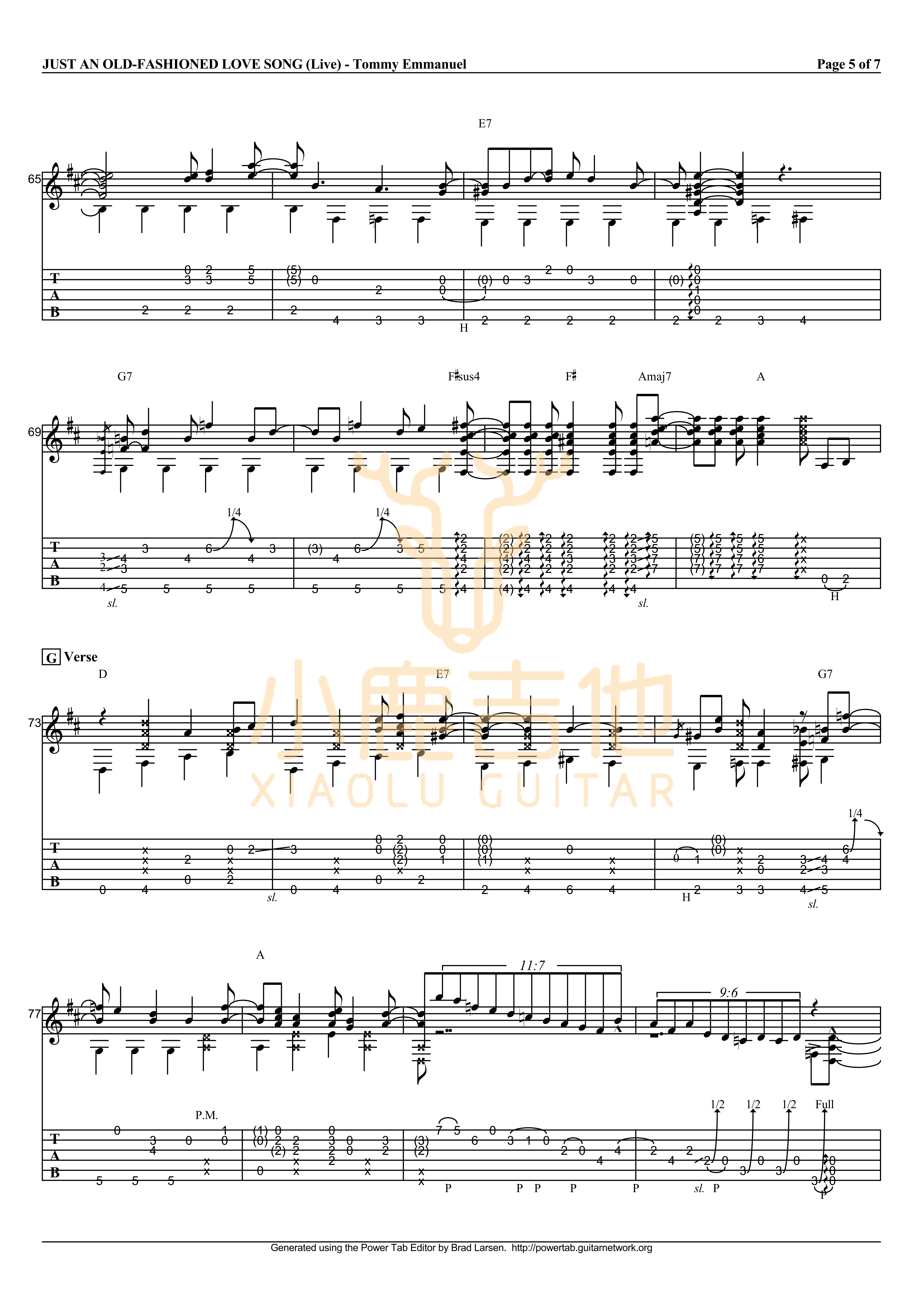 Tommy Emmanuel Just An Old-Fashioned Love Song吉他谱 指弹六线谱