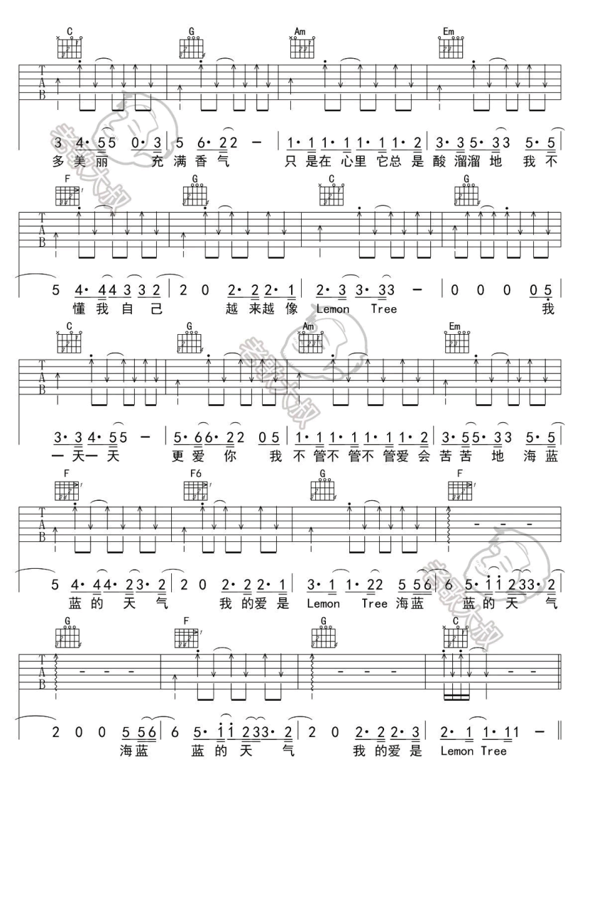 Fool's Garden Garden Lemon Tree吉他谱C调 弹唱六线谱