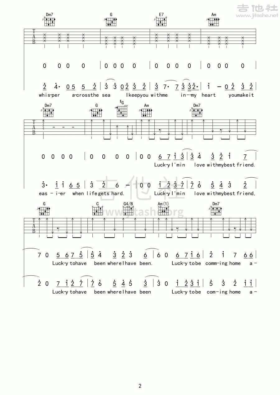 Jason Mraz Lucky吉他谱C调 弹唱六线谱