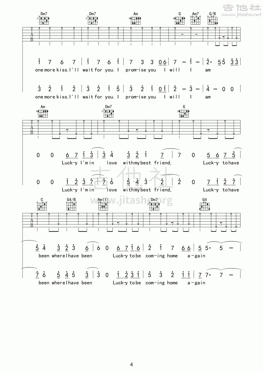 Jason Mraz Lucky吉他谱C调 弹唱六线谱