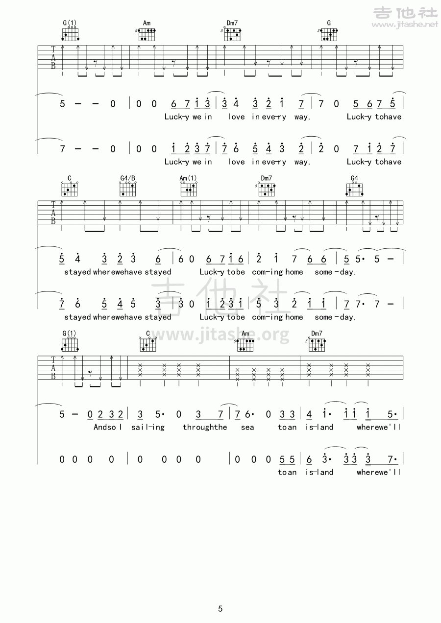 Jason Mraz Lucky吉他谱C调 弹唱六线谱