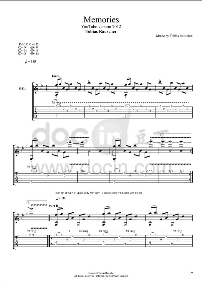 Tobias Rauscher Memories吉他谱 指弹六线谱