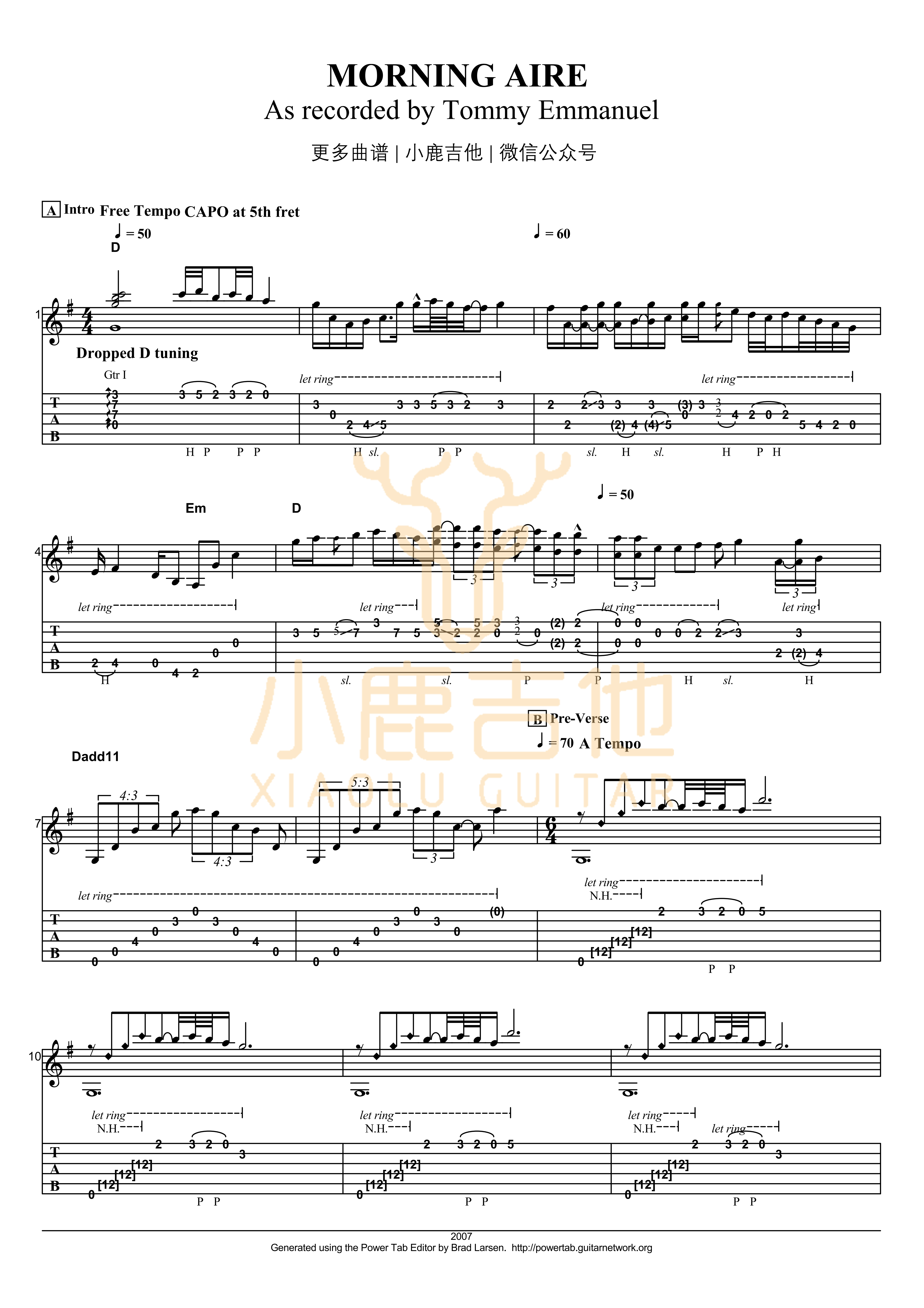 Tommy Emmanuel Morning Aire吉他谱 指弹六线谱