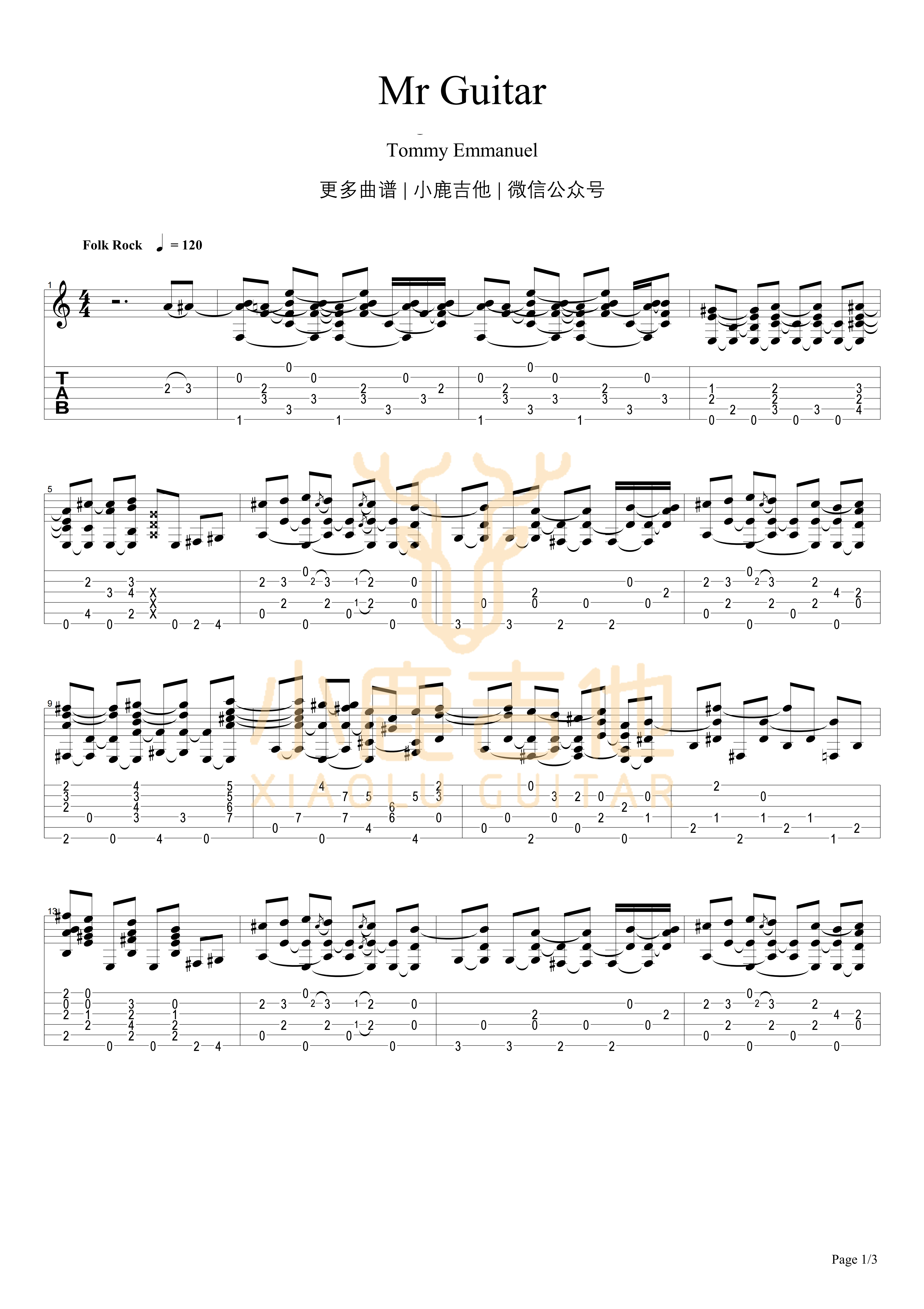 Tommy Emmanuel Mr Guitar吉他谱 指弹六线谱