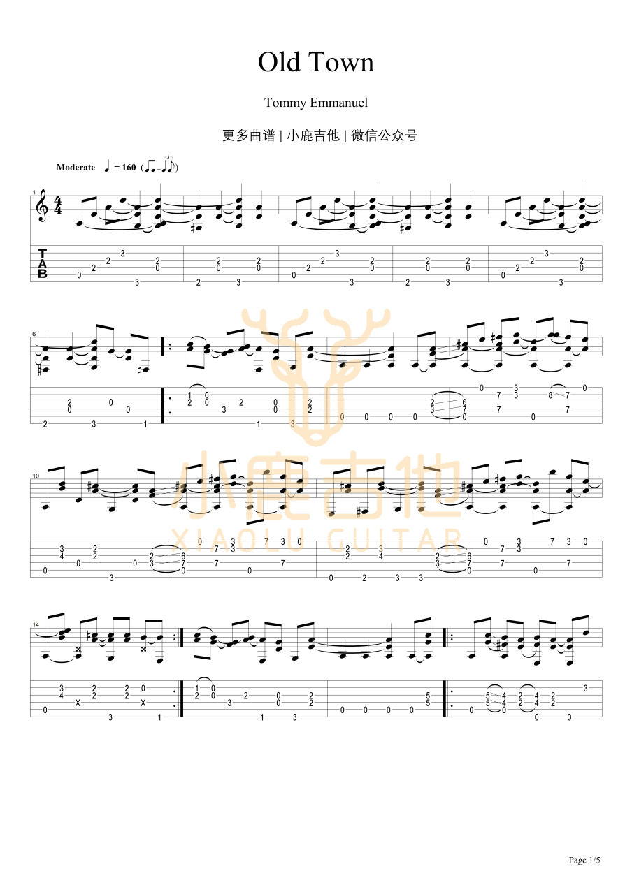 Tommy Emmanuel Old Town吉他谱 指弹六线谱