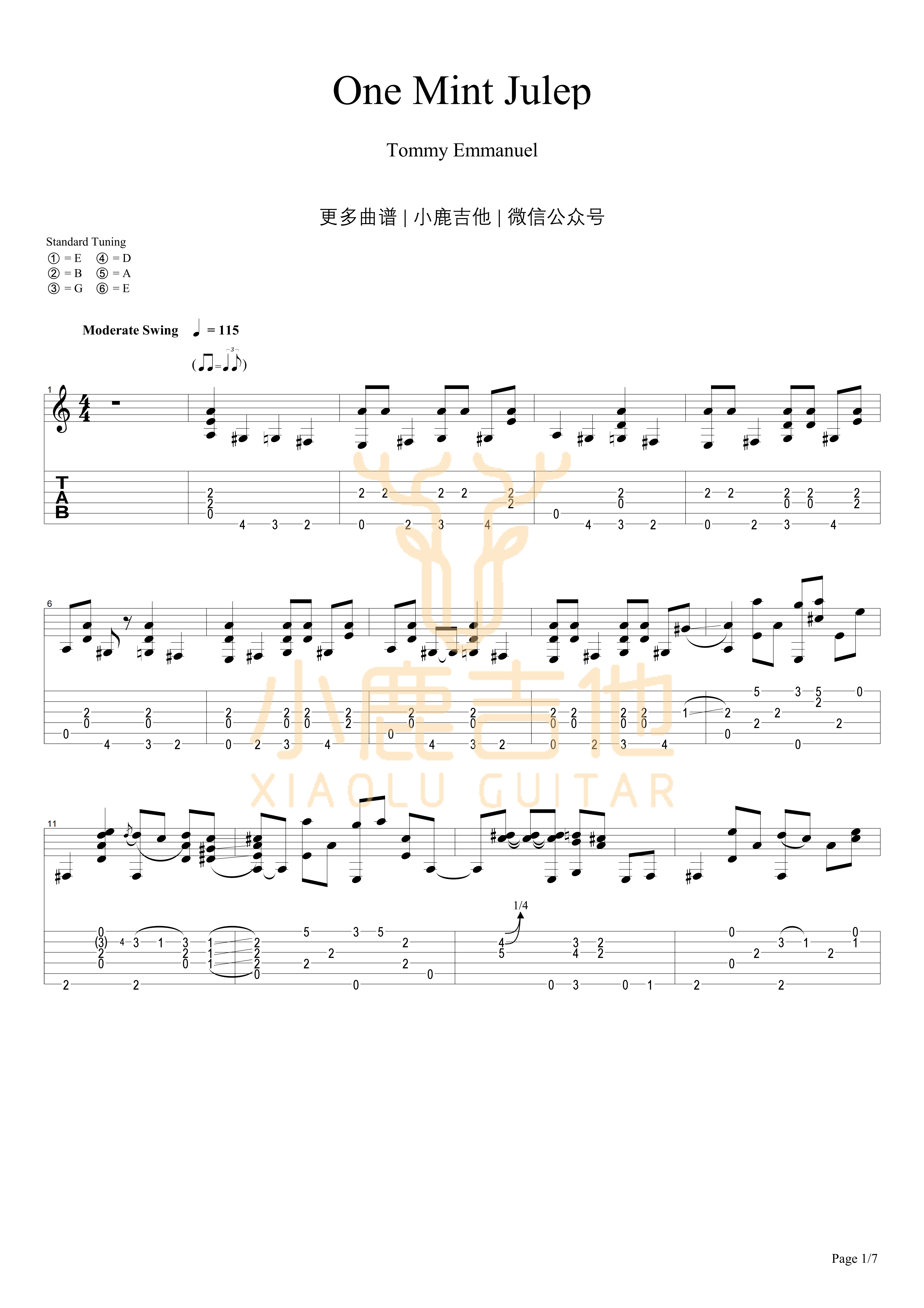Tommy Emmanuel One Mint Julep吉他谱 指弹六线谱