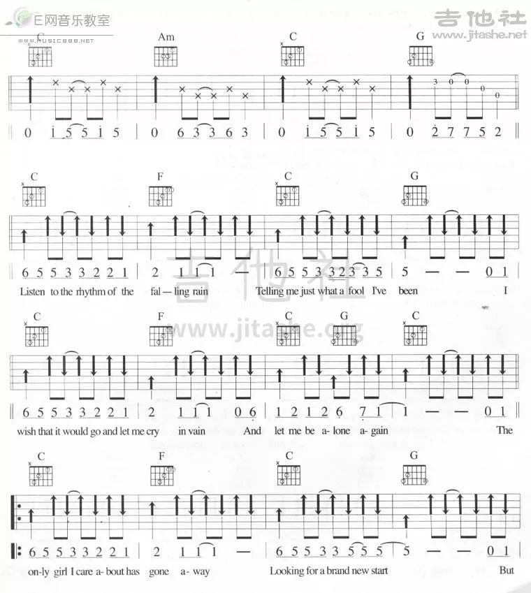 The Cascades Rhythm of the rain吉他谱C调 吉他社弹唱六线谱