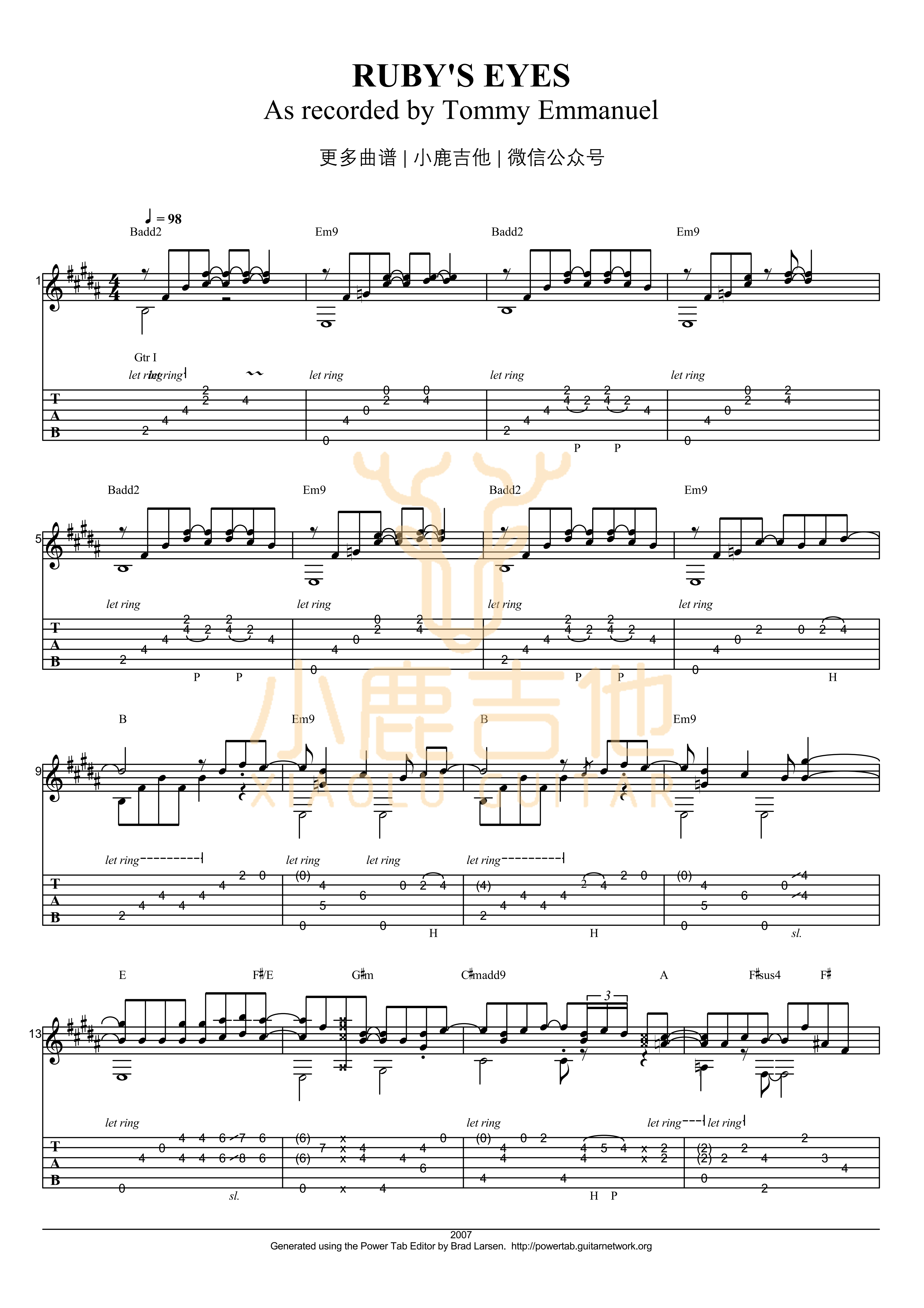 Tommy Emmanuel Rubys eyes吉他谱 指弹六线谱