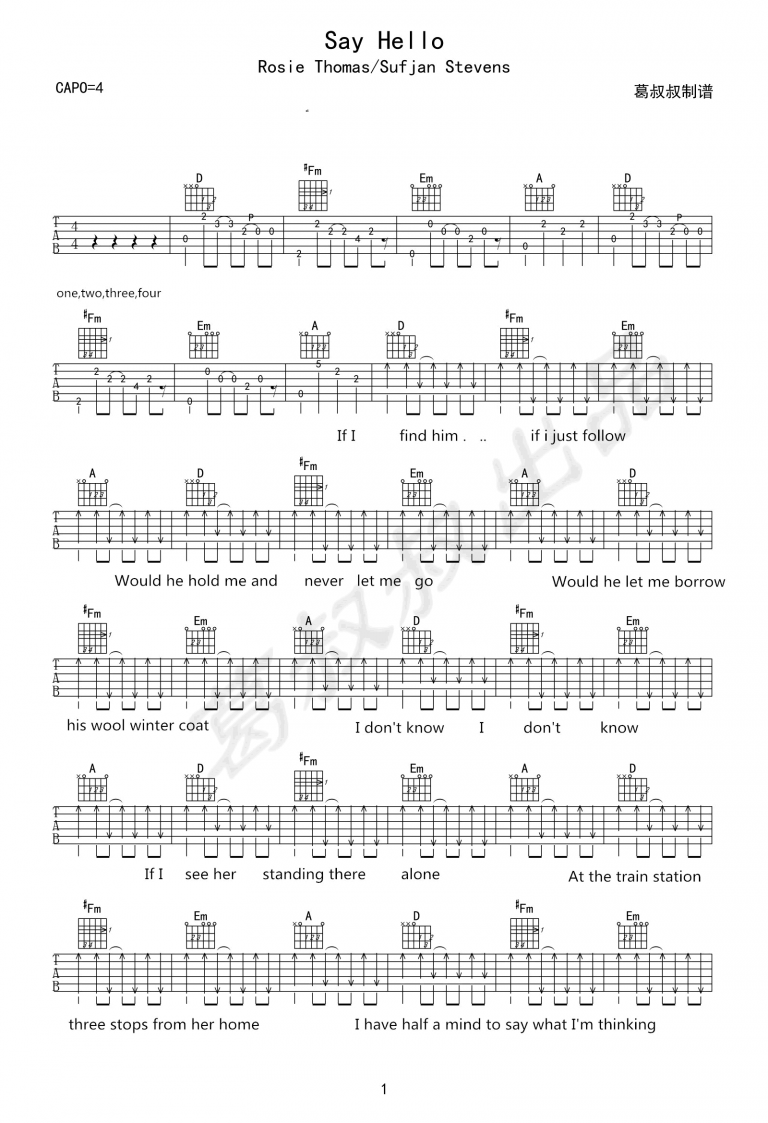 Sufjan Stevens Say-Hello吉他谱 指弹六线谱