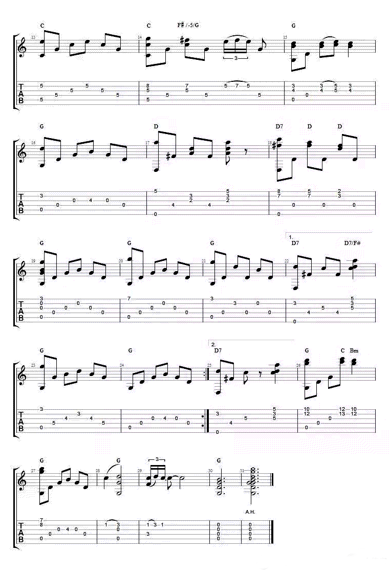 平安夜 Silent Night吉他谱 指弹六线谱