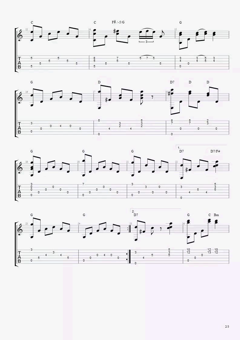 圣诞歌曲 Silent Night吉他谱 指弹六线谱