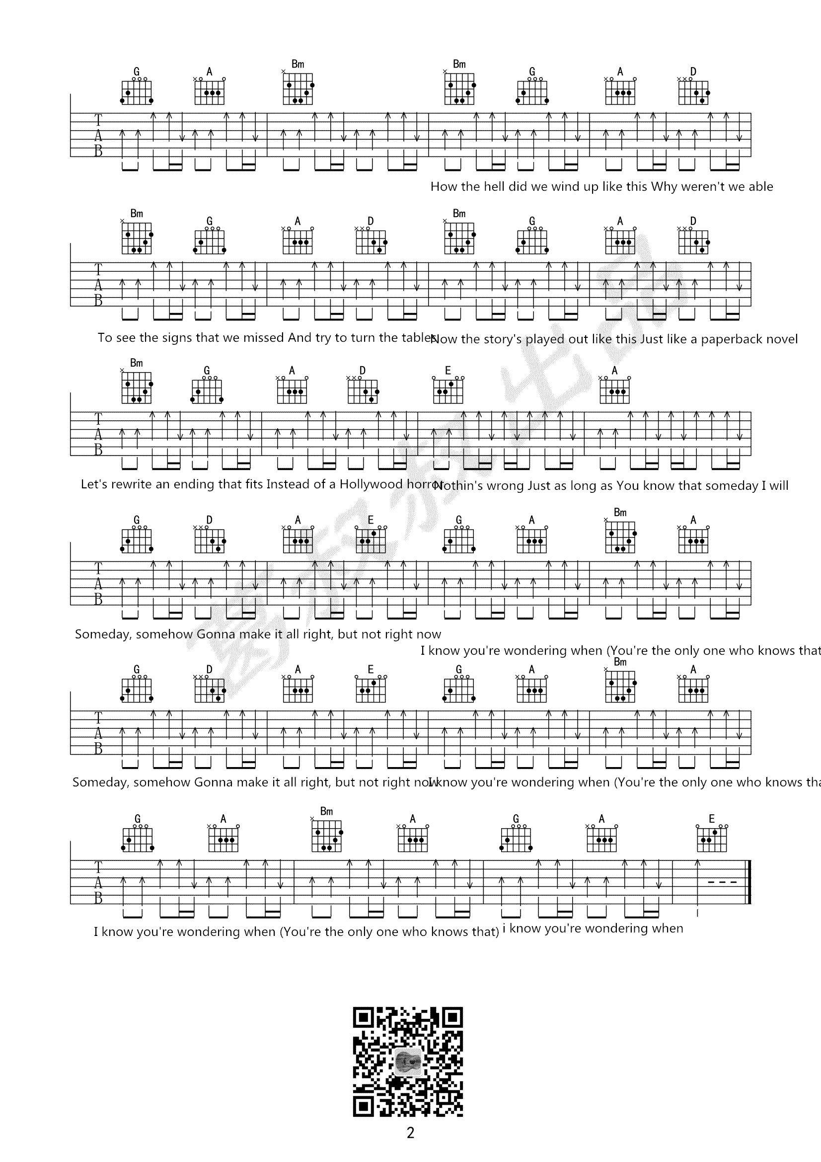 Nickelback Someday吉他谱B调 葛叔叔弹唱六线谱