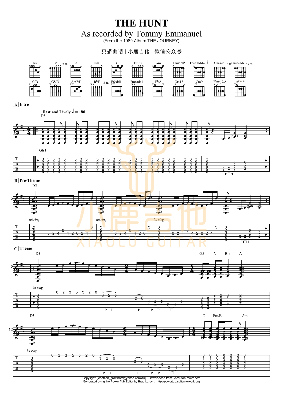 Tommy Emmanuel The Hunt吉他谱 指弹六线谱