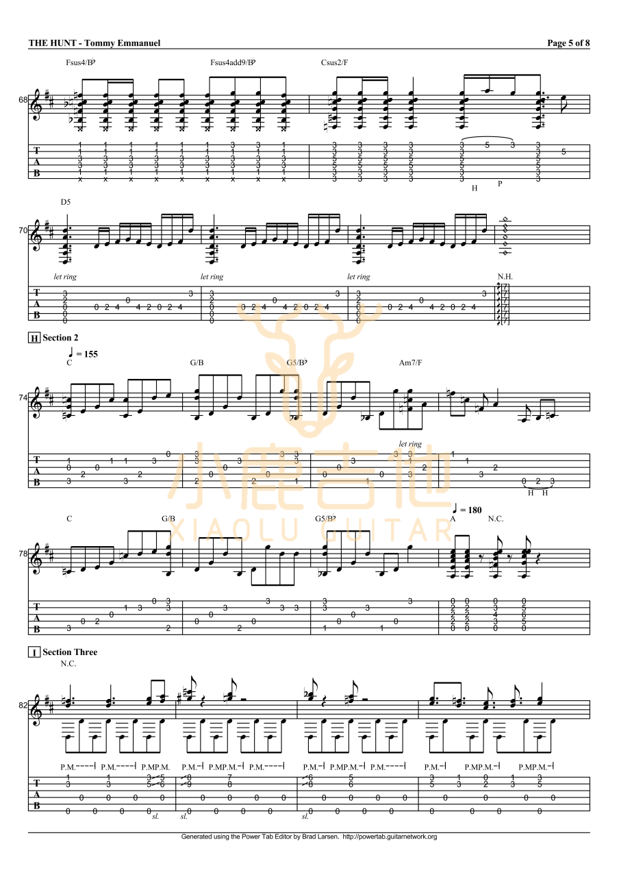 Tommy Emmanuel The Hunt吉他谱 指弹六线谱
