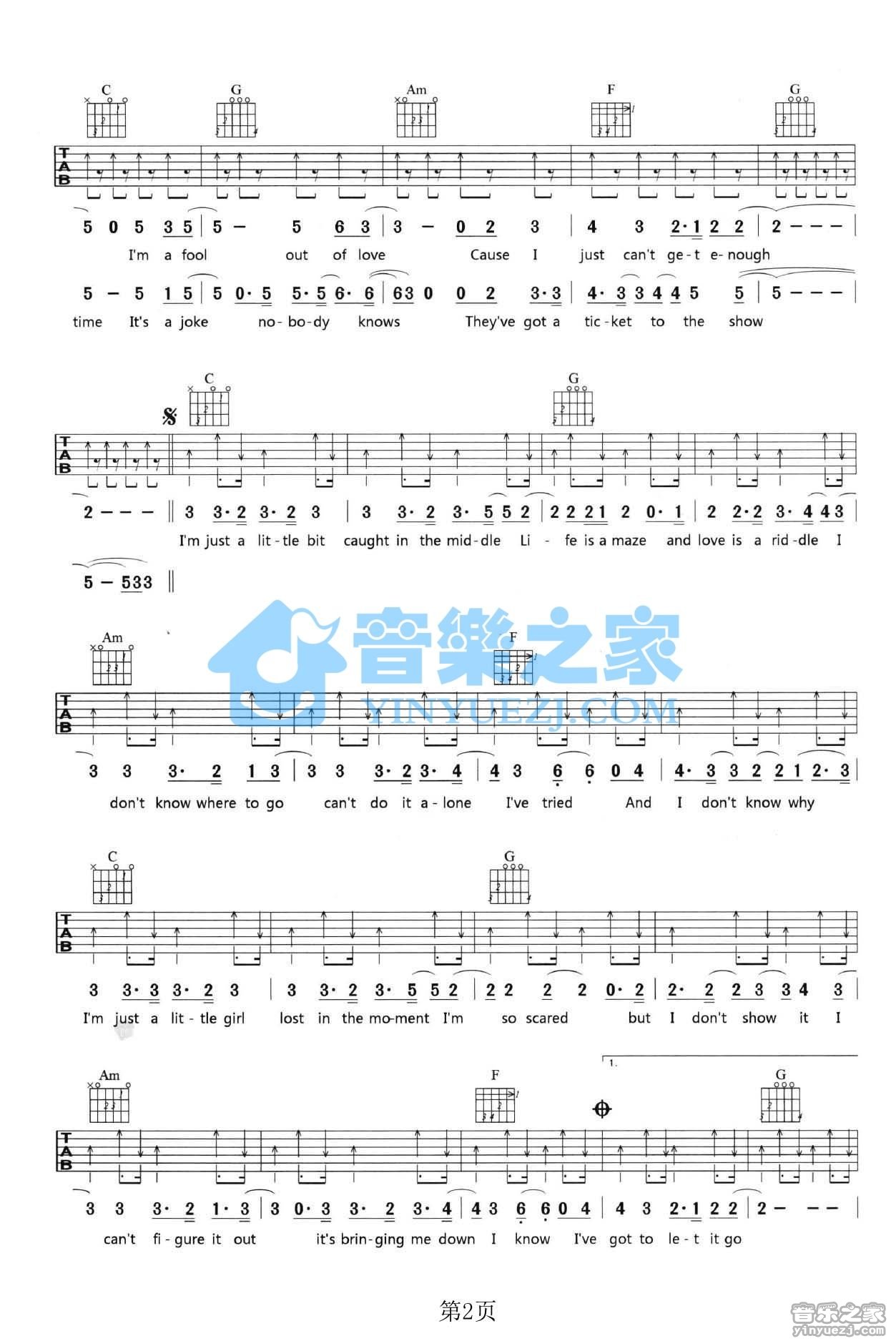 Lenka The Show吉他谱C调 音乐之家弹唱六线谱
