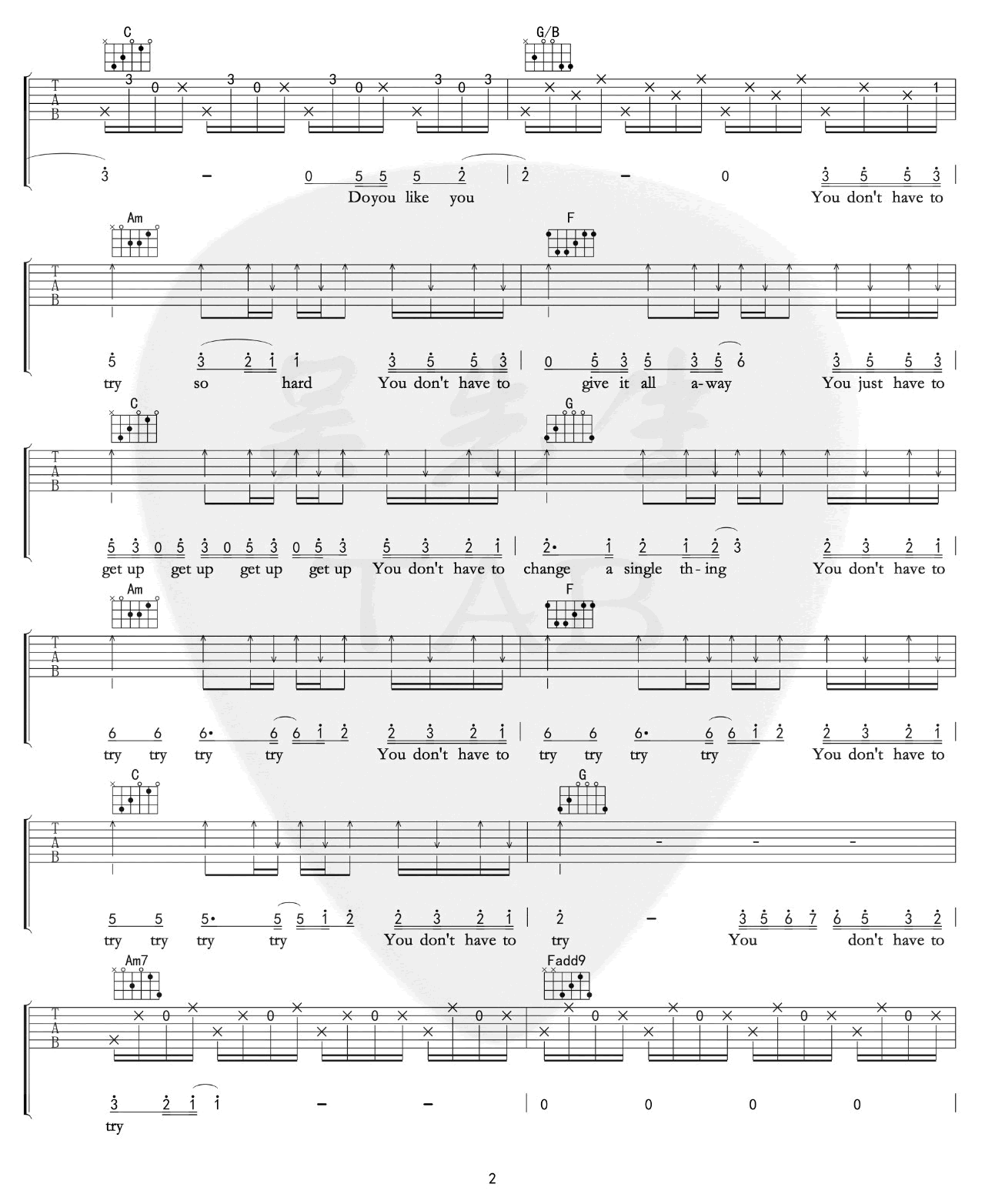 Colbie Caillat Try吉他谱C调 吴先生弹唱六线谱