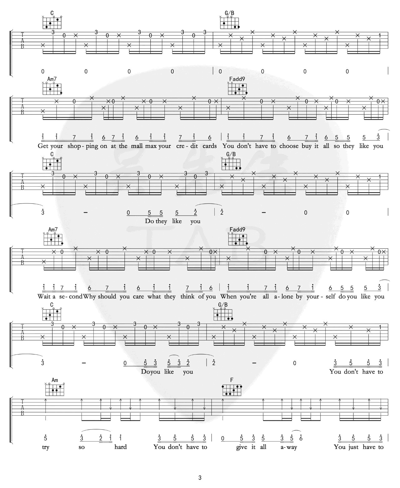 Colbie Caillat Try吉他谱C调 吴先生弹唱六线谱
