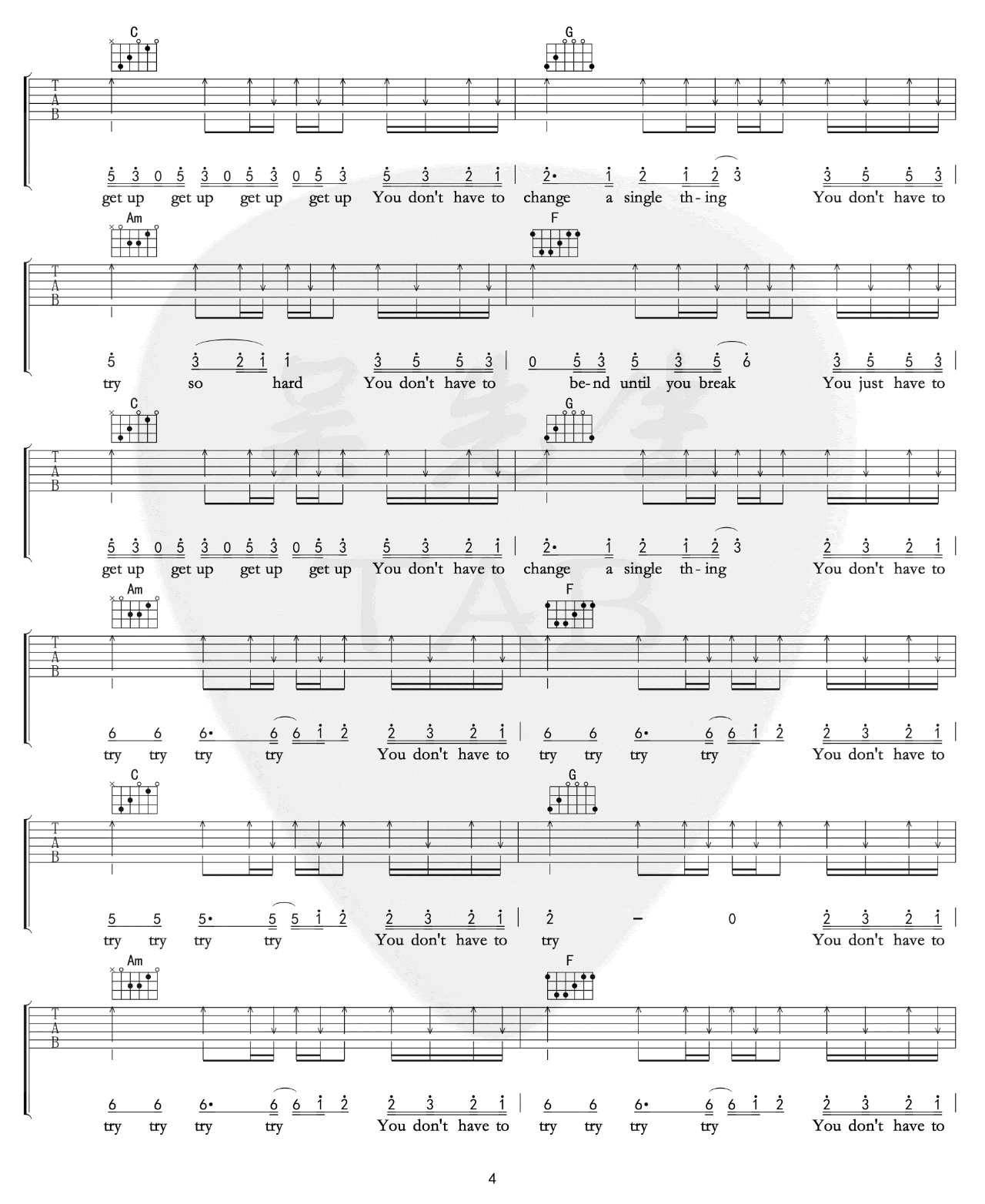 Colbie Caillat Try吉他谱C调 吴先生弹唱六线谱