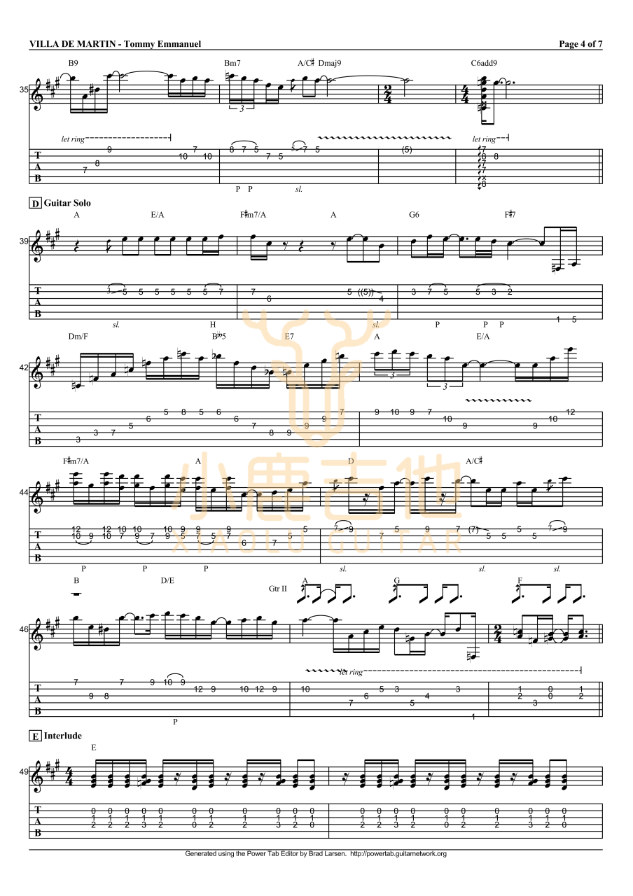 Tommy Emmanuel Villa de Martin吉他谱 指弹六线谱