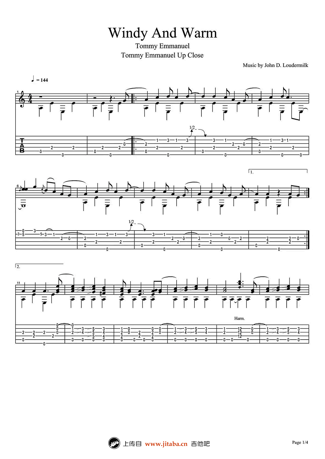 Tommy Emmanuel Windy And Warm指弹谱