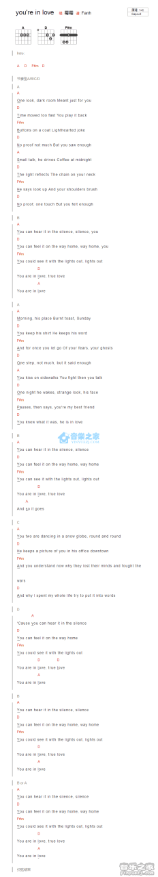 Taylor Swift You Are In Love吉他谱C调 弹唱六线谱