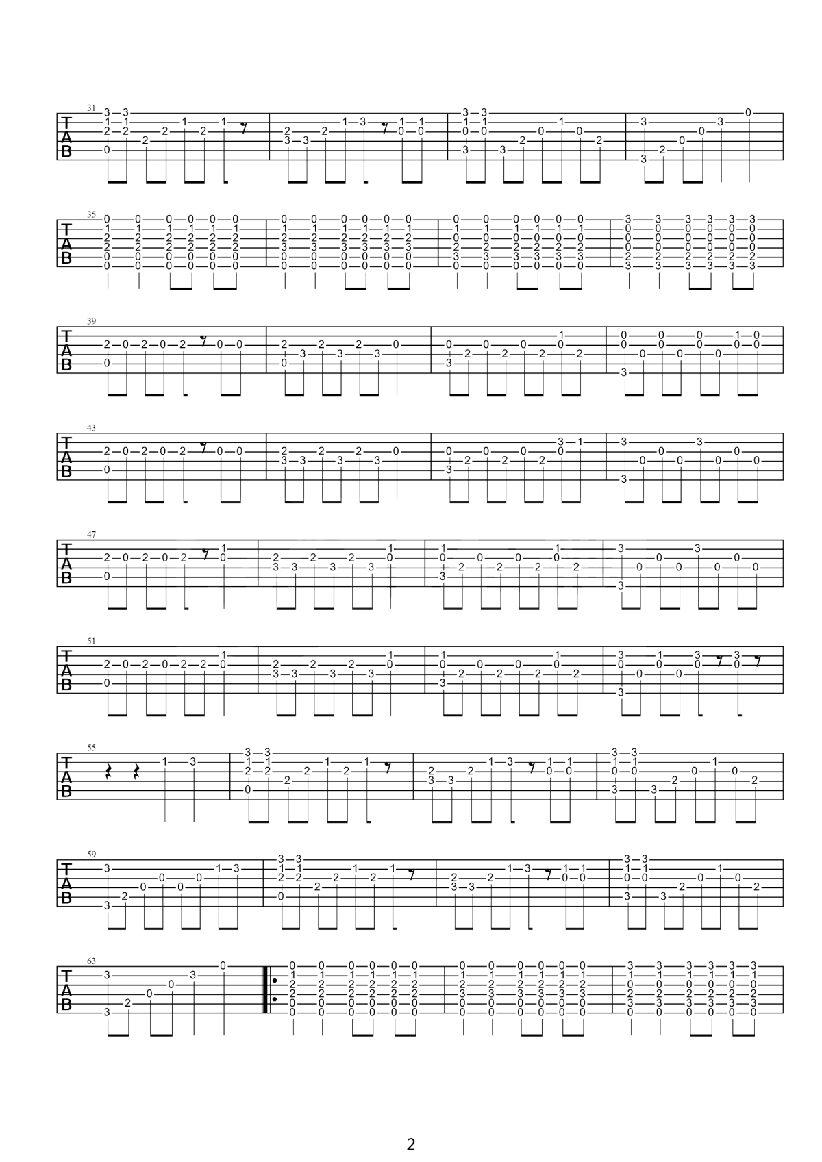 standard tuning apologize吉他谱 指弹六线谱