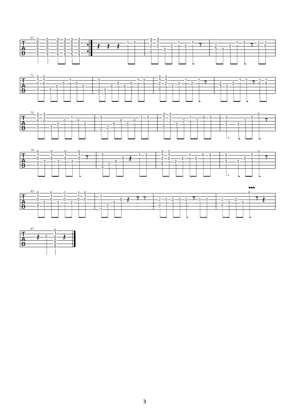 standard tuning apologize吉他谱 指弹六线谱
