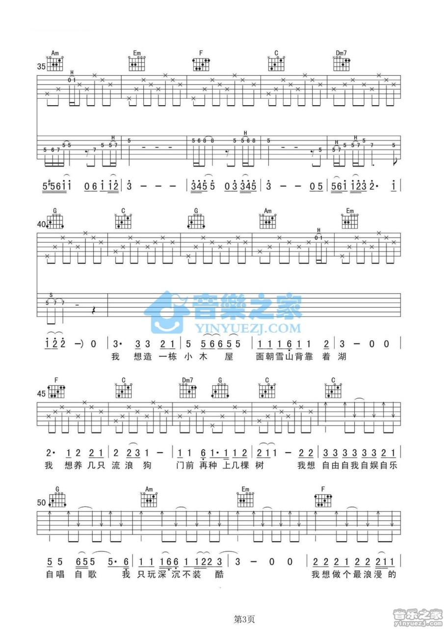 大冰 背包客吉他谱 弹唱六线谱