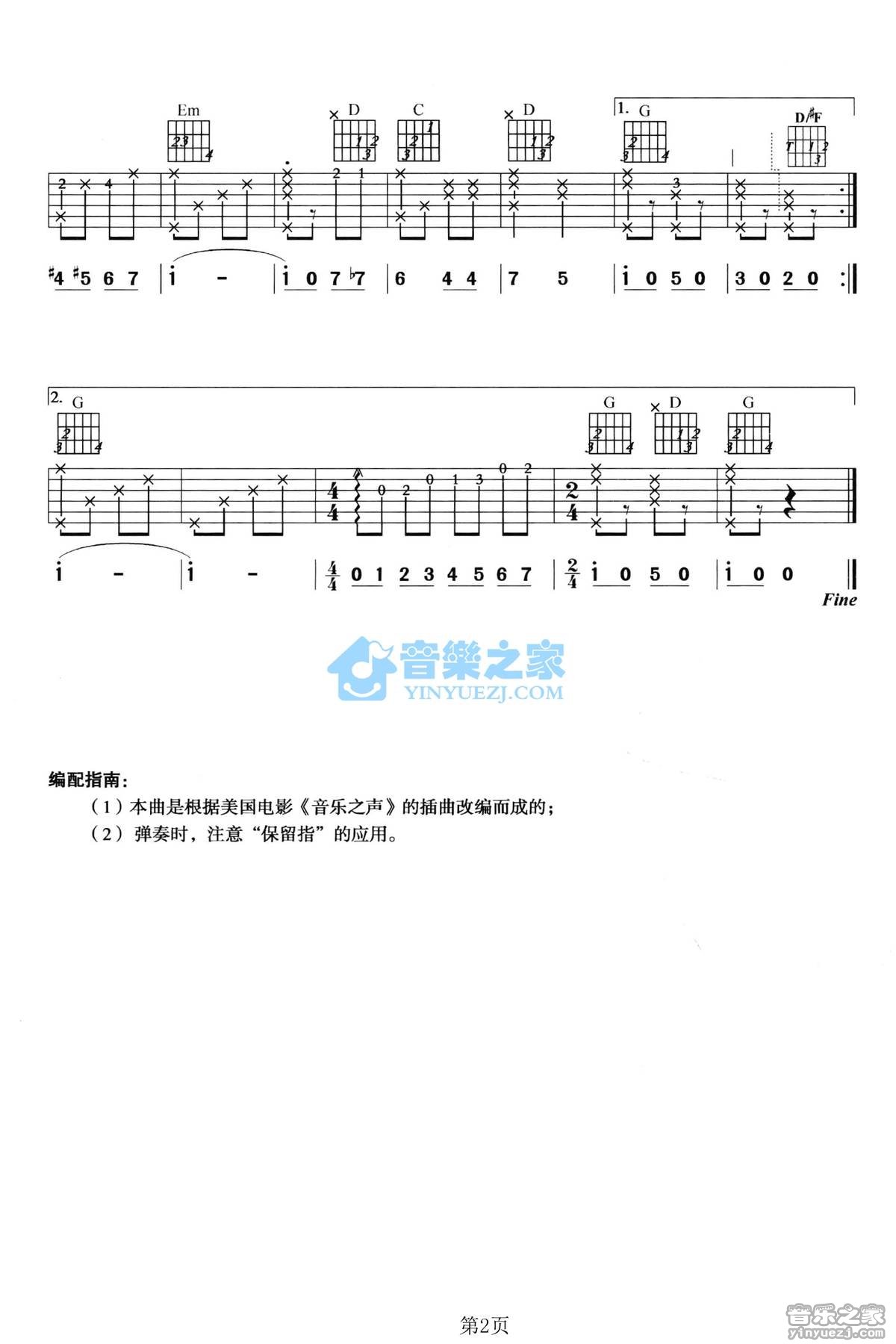 美国歌曲 哆唻咪吉他谱C调 音乐之家弹唱六线谱
