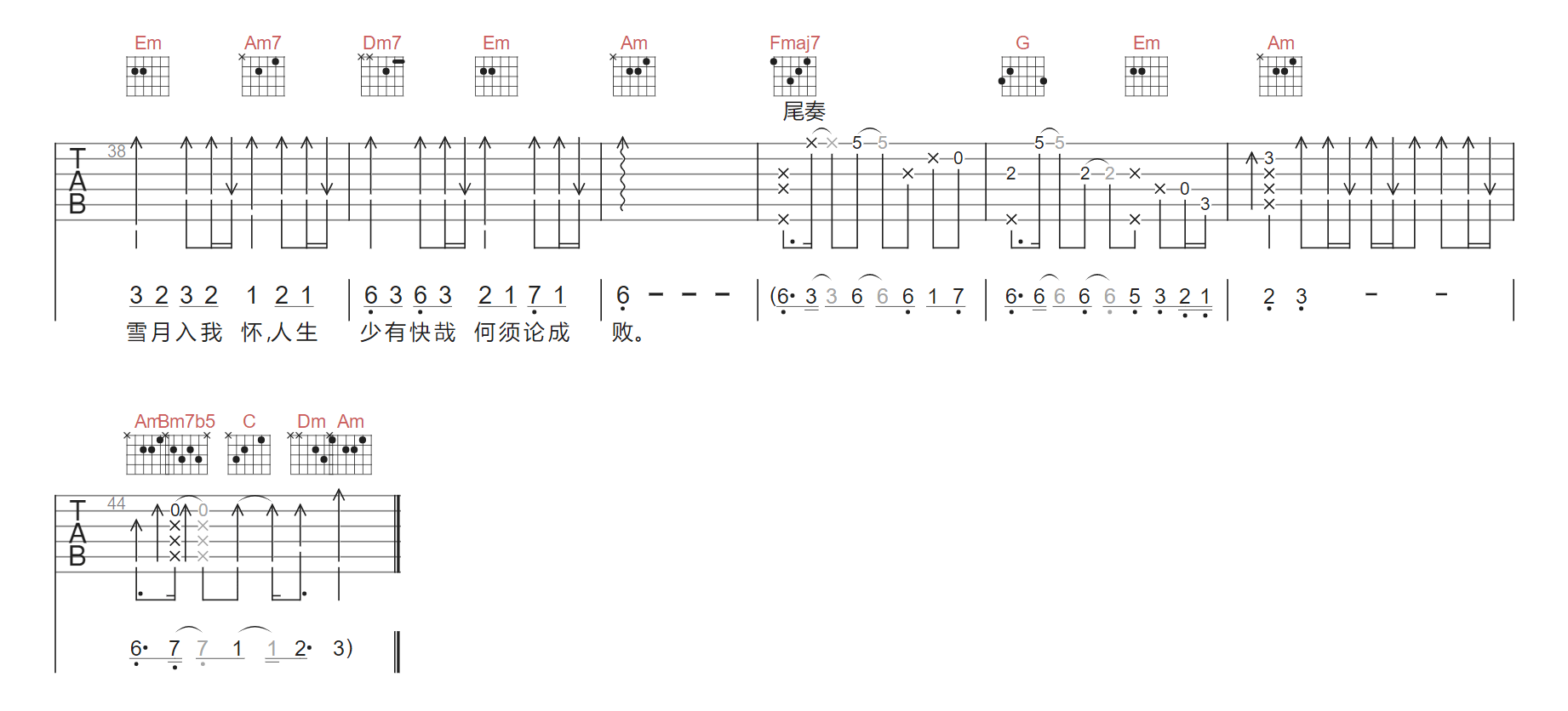 大头针 春涧吉他谱C调 弹唱六线谱