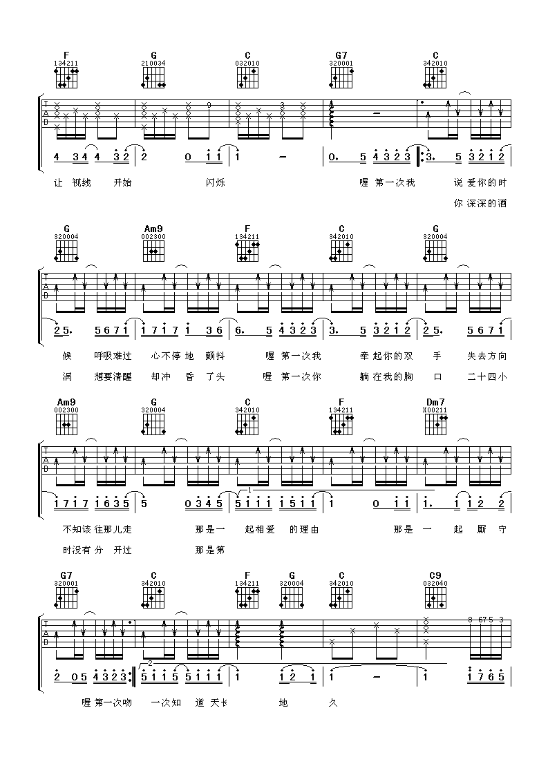 光良 第一次吉他谱C调 阿潘音乐工场弹唱六线谱