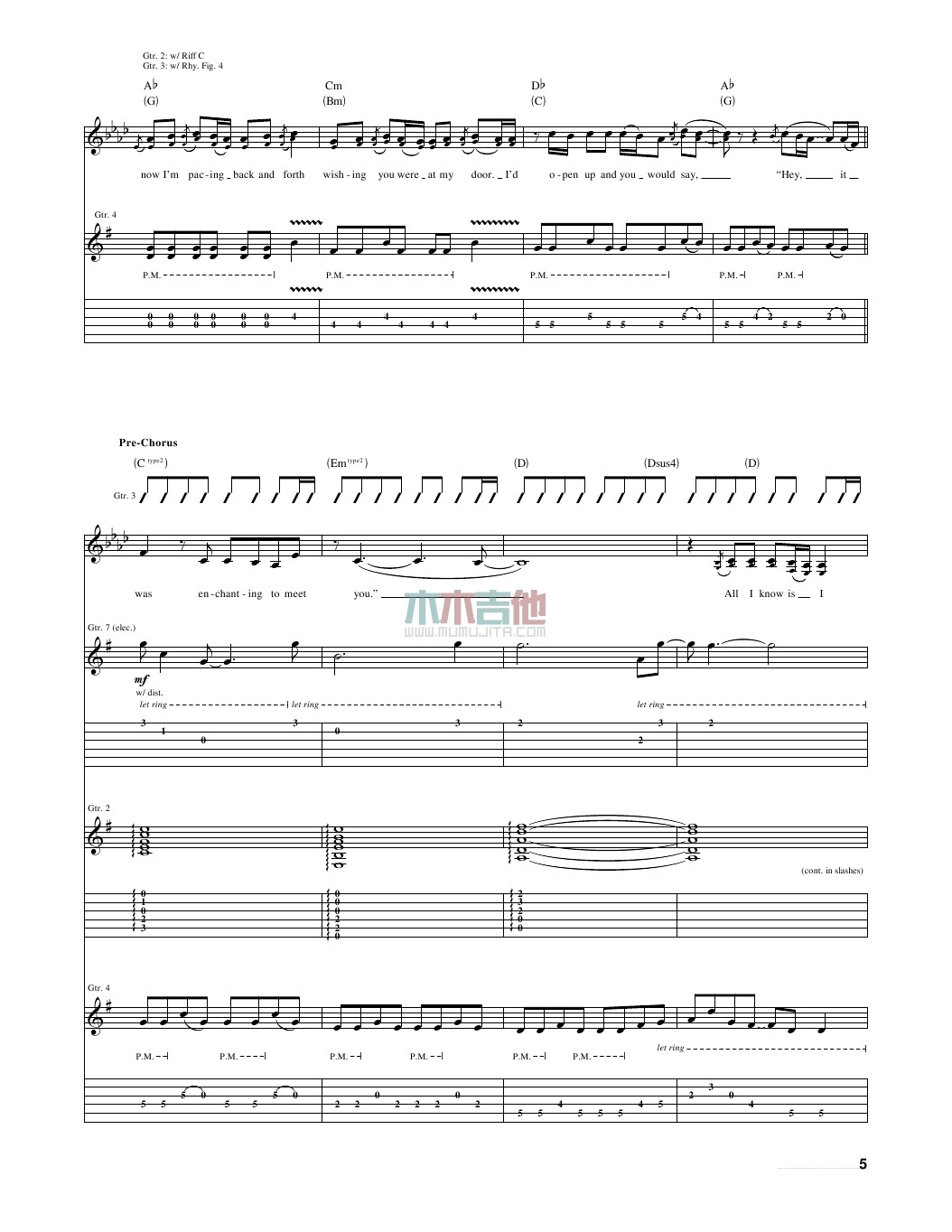 Taylor Swift enchanted指弹谱原调 木木吉他弹唱六线谱