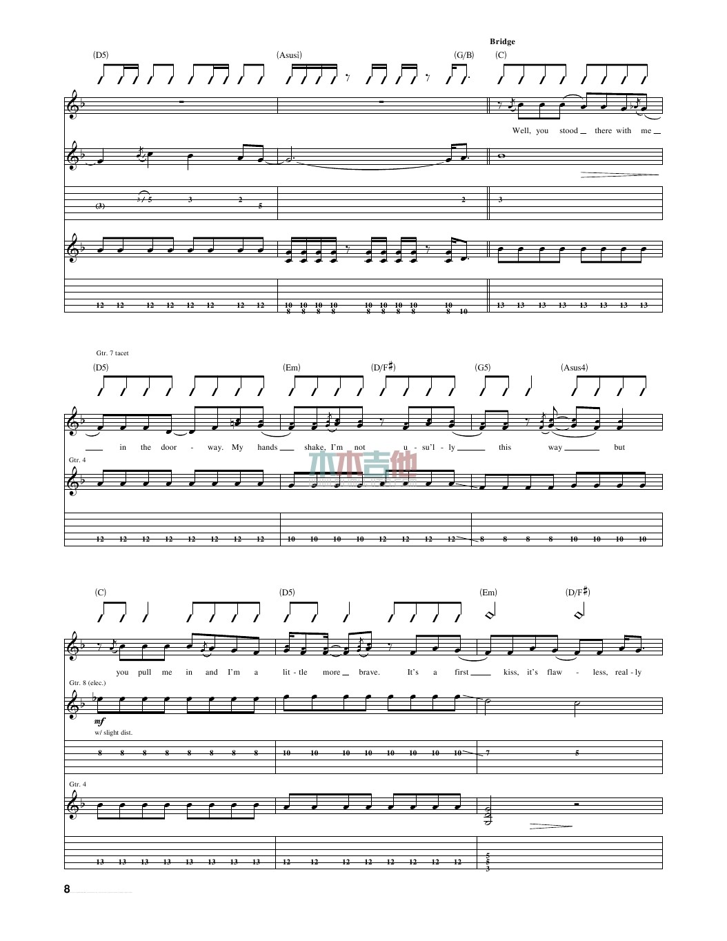 Taylor Swift fearless吉他谱A调 木木吉他弹唱六线谱