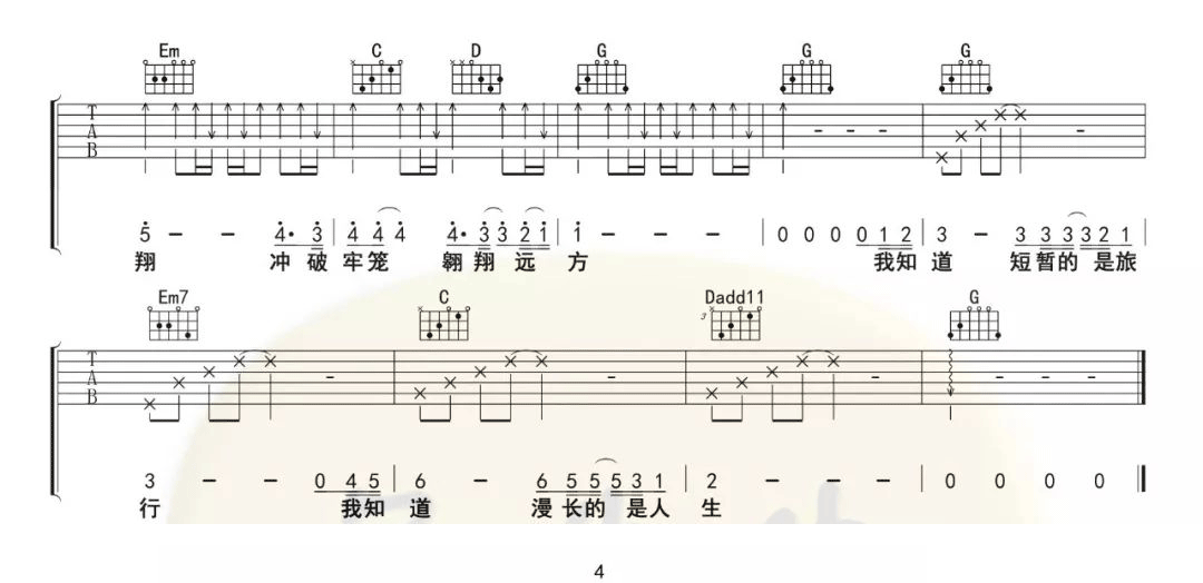 海先生 飞翔吉他谱G调 弹唱六线谱