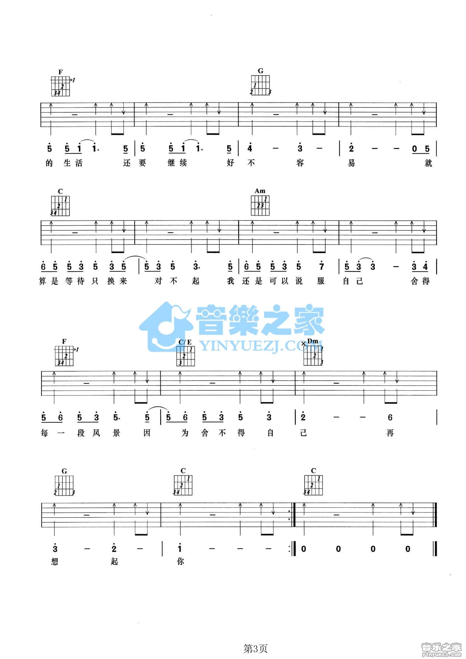张靓颖 好不容易吉他谱C调 音乐之家弹唱六线谱