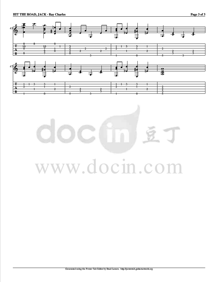 Ray Charles hit the road jack吉他指弹谱