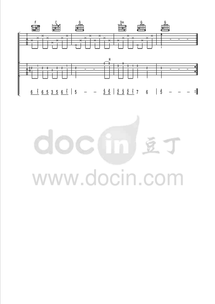 胡鸿钧 化蝶吉他谱C调 豆丁网弹唱六线谱