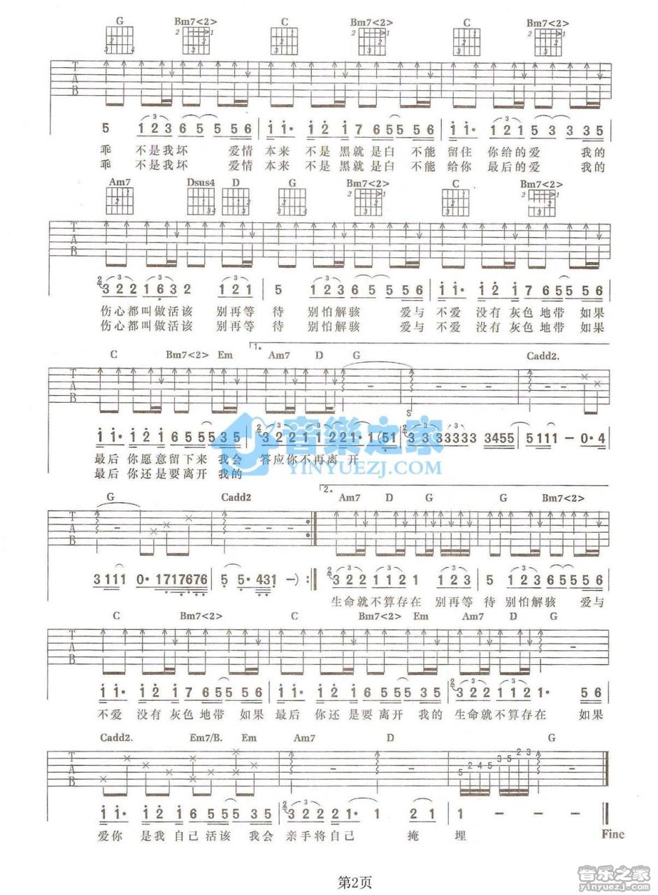 信乐团 活该吉他谱A调 弹唱六线谱