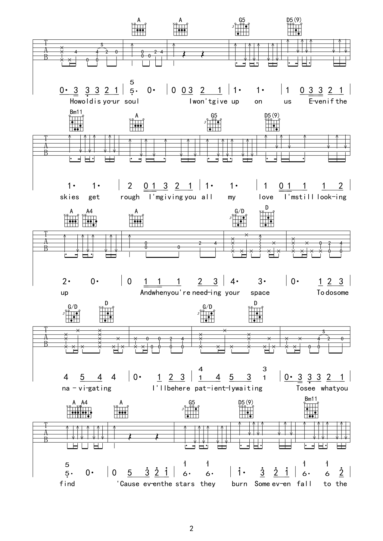 Jason Mraz i wont give up吉他谱E调 弹唱六线谱