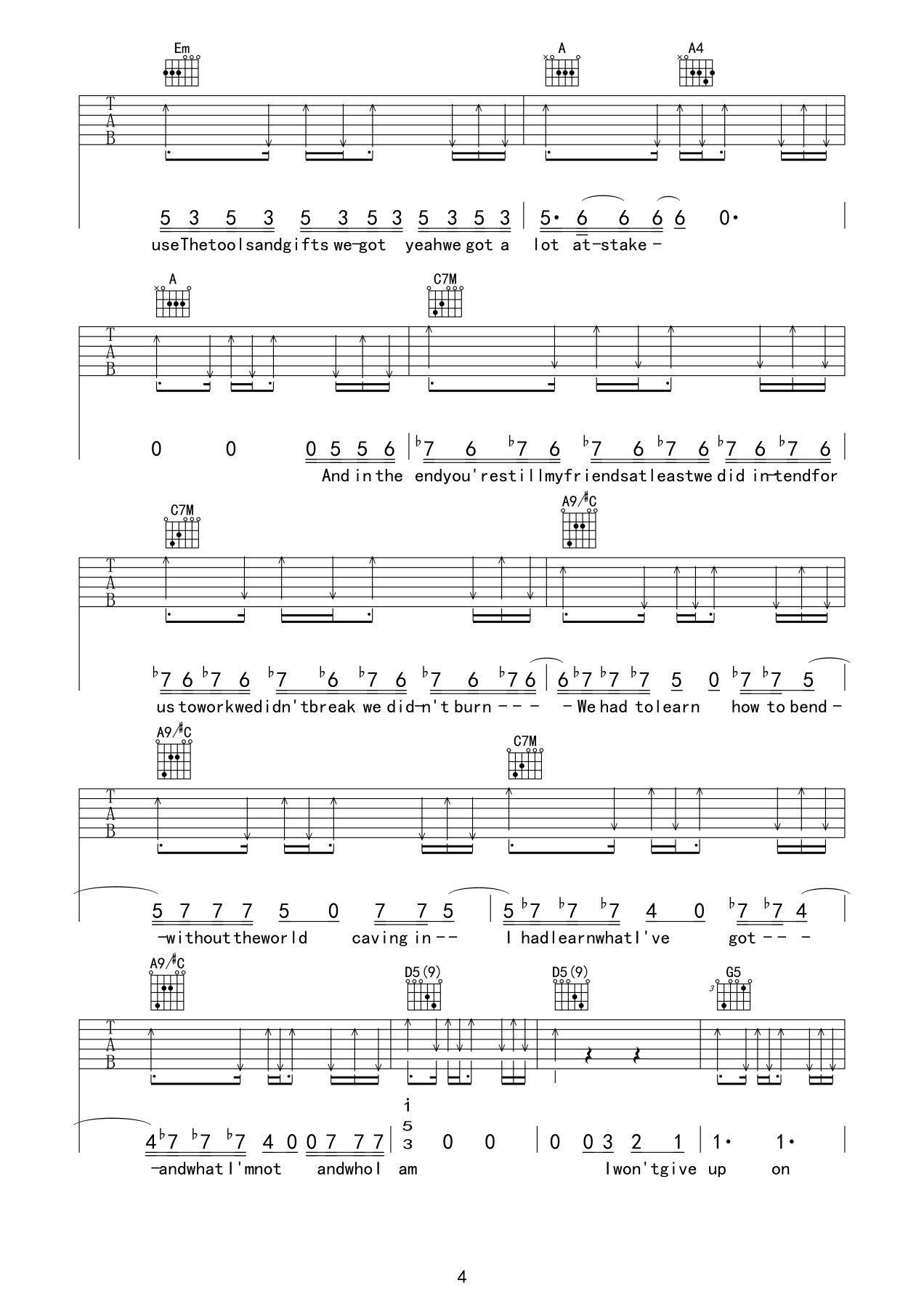 Jason Mraz i wont give up吉他谱E调 弹唱六线谱