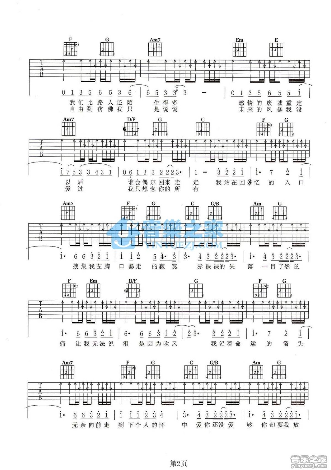 飞轮海 寂寞暴走吉他谱C调 音乐之家弹唱六线谱
