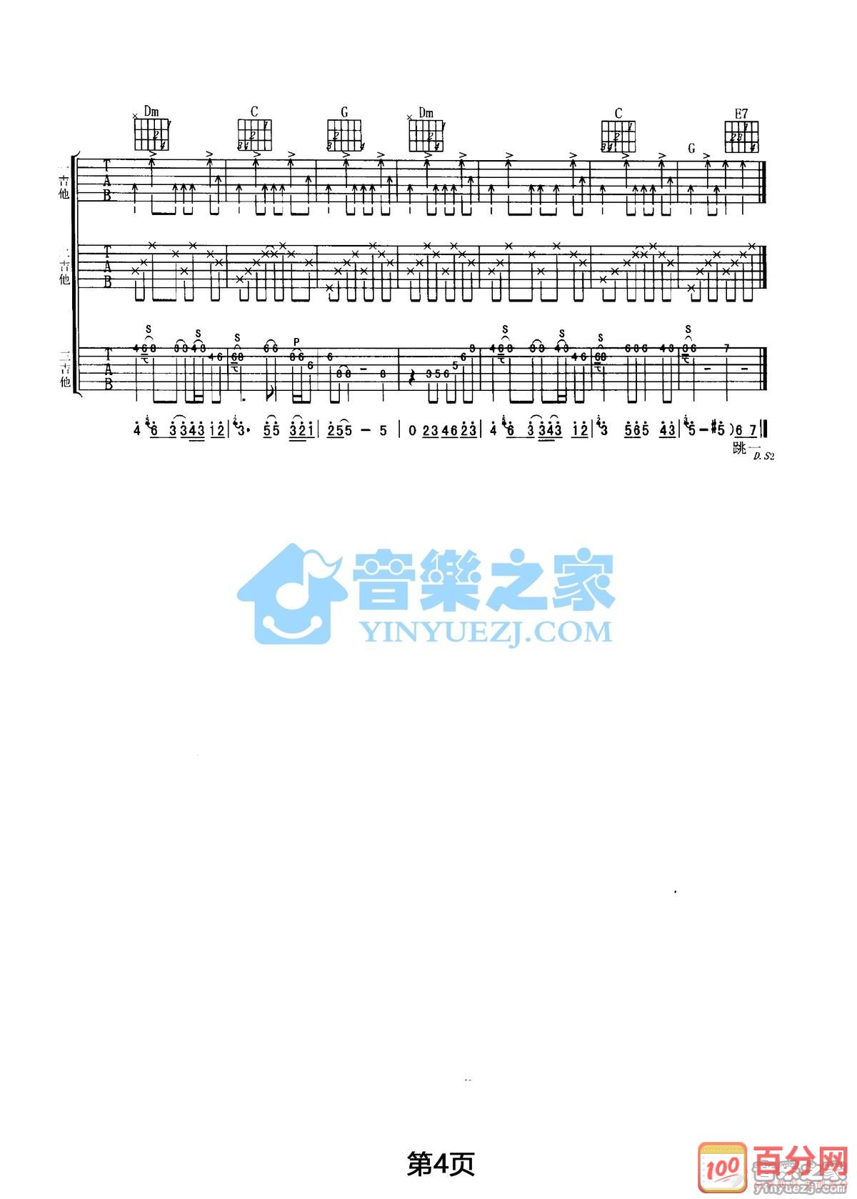 动力火车 酒醉的探戈2001吉他谱C调 音乐之家弹唱六线谱