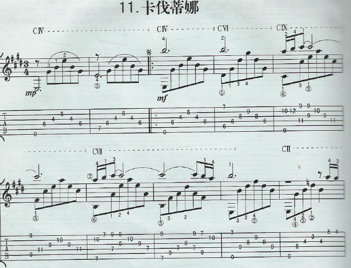 汤斯曼 卡伐蒂娜指弹谱 原调六线谱简单版