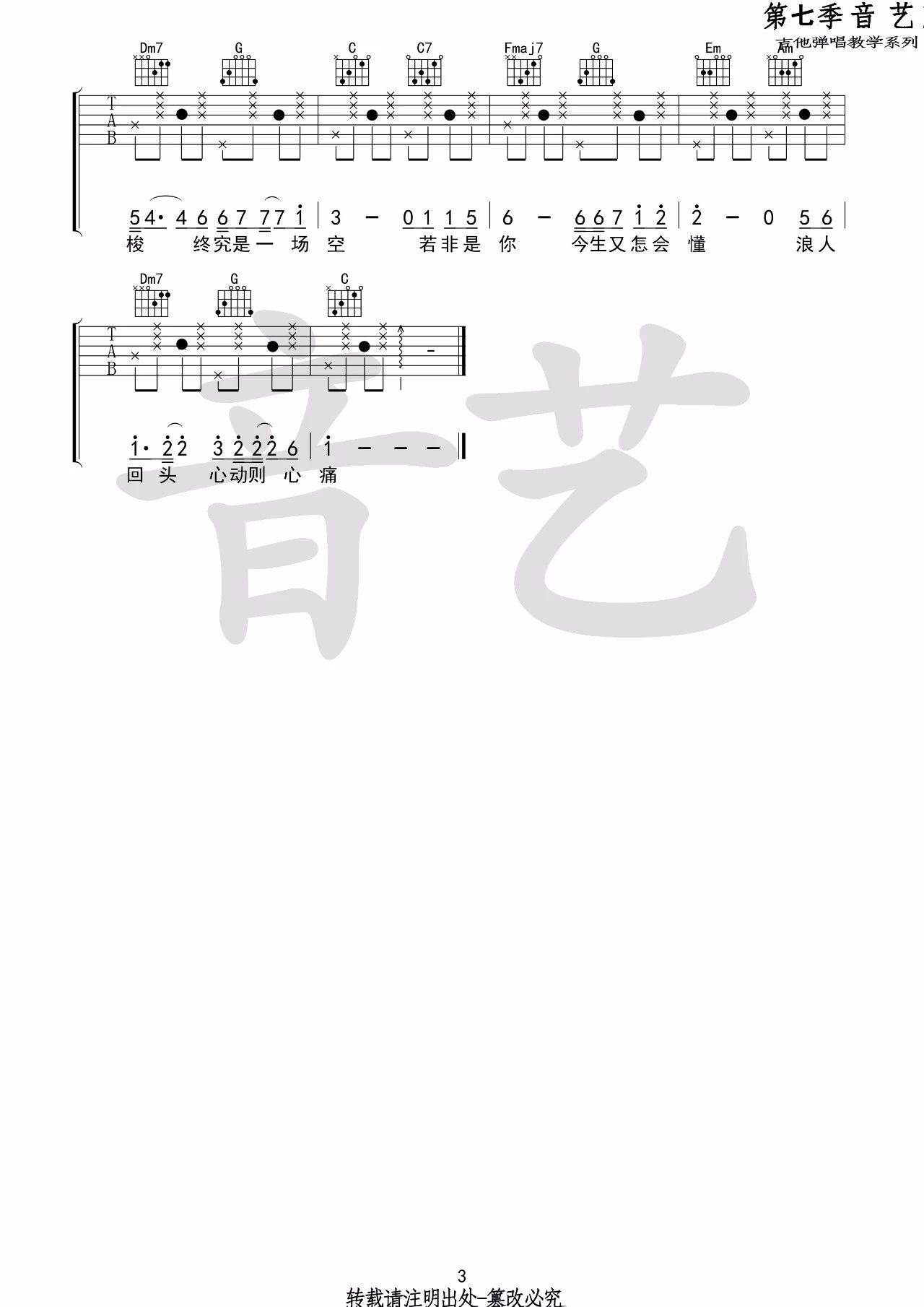 胡66 浪人琵琶吉他谱C调 音艺吉他弹唱六线谱
