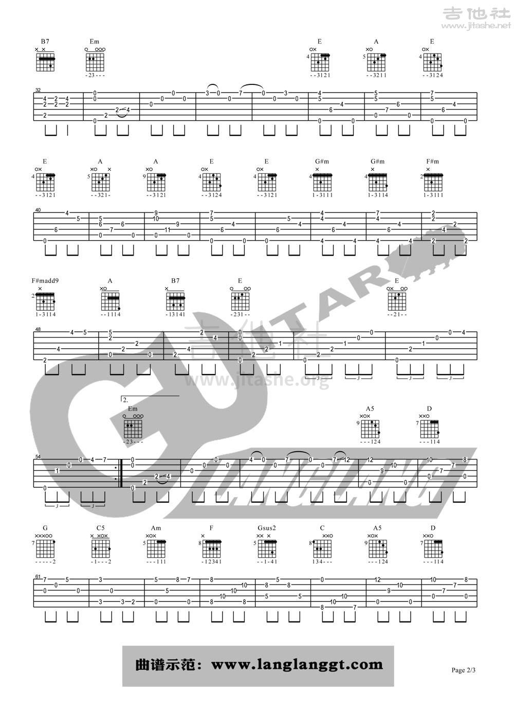 Richard Clayderman 蓝色的爱吉他谱 指弹六线谱