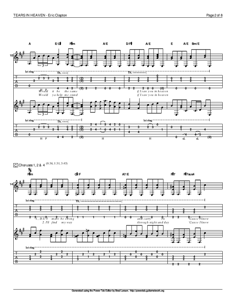 Eric Clapton 泪洒天堂指弹谱 原调六线谱精选版