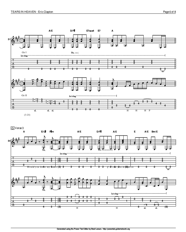 Eric Clapton 泪洒天堂指弹谱 原调六线谱精选版