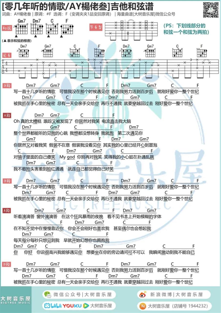 AY杨佬叁 零几年听的情歌吉他谱 弹唱六线谱